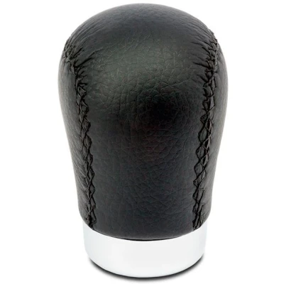 Imagen de +PWR Car Parts Pomo de Cambio Marchas Universal Modelo Class Corto Simil Piel Negra Con Costura Negra. Gatillo 30 mm. Diseño Elegante y Deportivo.