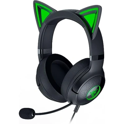 Imagen de Auriculares gaming Razer Kraken Kitty V2, Sonido envolvente, Orejas gatito, Micrófono integrado, Negro