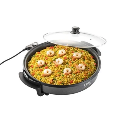 Imagen de CASO Sartén profesional para fiestas, pizza, hamburguesas, verduras, etc., hasta 240 C, función de mantenimiento del calor, color negro