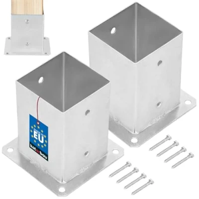 Imagen de KOTARBAU® Juego de 2 Base para Poste 10x10 cm Zincada Acero Anclaje Suelo Atornillable Soporte Postes Madera Cuadrados Galvanizado en Caliente