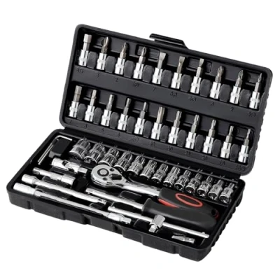 Imagen de Ordeluxe Juego de llaves vaso 46pcs Cr V,72 dientes Llave Carraca 1/4&quot;.Carraca pequeña con Maletin herramientas,Llaves tubo cromadas y pulidas,ideal para reparación coches trabajos mecánico