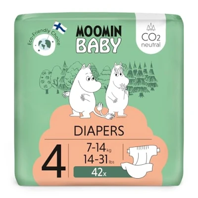 Imagen de pañales Moomin Baby Eco Talla 4, 7 14 kg, 42 premium con barrera antifugas suaves y agradables para la piel, transpirables, absorbentes, sin productos químicos innecesarios