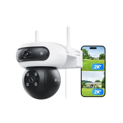 Imagen de EZVIZ Cámara Vigilancia WiFi Exterior Doble Lente 8MP(4MP+4MP), 360 IP de Seguridad con Visión Nocturna en Color,Detección IA Persona/Vehículo,Audio Bidireccional,Alexa,Impermeable,C90 Dual
