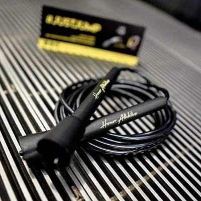 Imagen de Honor Athletics Cuerda de velocidad, comba saltar, ideal para doble bajo, boxeo, MMA, condición entrenamiento cardiovascular, ajustable 10 pies (Negro)