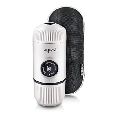 Imagen de WACACO Nanopresso máquina de café espresso portátil con protectora S Case adjunto, actualización la Minipresso, Cafetera viaje, Operado manualmente (Blanco frío)