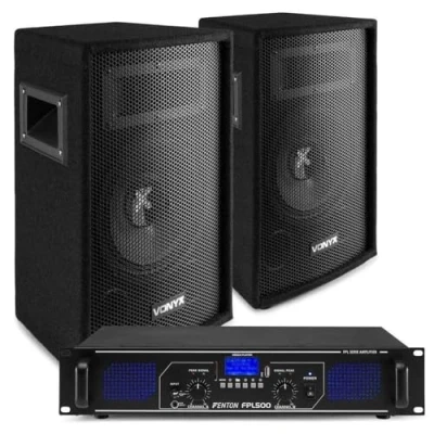 Imagen de Pack de Sonido Completo con Bluetooth Sistema 2 Altavoces 8 Pulgadas (Vonyx SL8) + Amplificador y Reproductor MP3USB/SD (Fenton FPL500) cableado Incluido