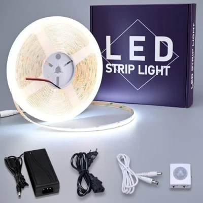 Imagen de GOMING 24V 10M Sensor de Movimiento COB LED Tira Luz Blanco Frío 6000K CRI 93+ IP20 No Impermeable con 3A Adaptador Corriente para Armarios Cocina Escalera Escaparate Dormitorio Cama