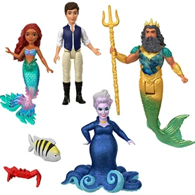 Imagen de Mattel Disney La Sirenita Minis Pack de 4 muñecos pequeños con mascotas y accesorios, juguete +3 años (HLX19)