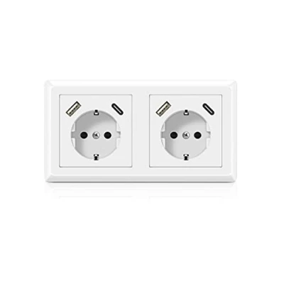 Imagen de Schuko Enchufe USB, Kaifire Doble de pared con USB y Tipo C Toma Corriente Empotrado para Smartphone, Tableta, MP3, etc.