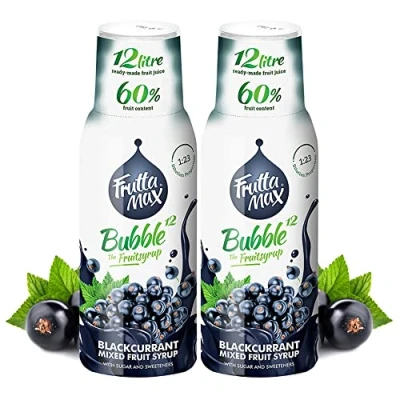 Imagen de 2 paquetes FruttaMax Concentrado de jarabe frutas Menos azúcar con un 60% contenido fruta adecuado para máquina refrescos (2 x 500 ml) Grosella negra)