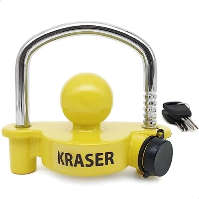 Imagen de KRASER KR815 Bola Antirrobo Remolque, Candado Enganche con Cerradura Curva Alta Seguridad, Antirobo Caravana Facil Usar Coche Cierre Remolque Cepo Trailer Universal Seguridad Parking