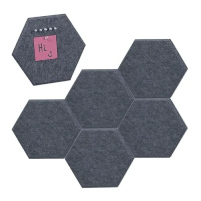 Imagen de Relaxdays Pack 6 Tableros de Fieltro Hexagonales, Fieltrogramas, Pizarras Anuncios, 26x30x0,9 cm, con Chinchetas, Gris