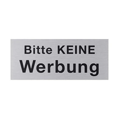 Imagen de Metafranc Cartel adhesivo &quot;Bitte keine Werbung&quot; de aluminio en aspecto acero inoxidable Parte trasera autoadhesiva/Señalización/Infoschild/Placa buzón / 507500 60 x 25 mm