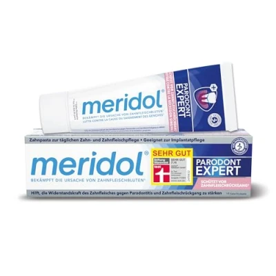 Imagen de Meridol Parodont Expert 75 ml, Pasta de dientes, tiene un efecto antibacteriano y, por lo tanto, apoya el proceso curación natural las encías, empaque puede variar