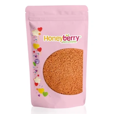 Imagen de HONEYBERRY INCLUSIONS Chispas de azúcar naranja 200 g, gránulos comestibles primera calidad para hornear, decoraciones cupcakes y pasteles, helados, postres glaseados