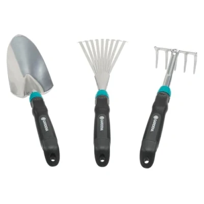 Imagen de Gardena 8964 60 Comfort Small Equipment Set,juego ideal para parterres y balcones compuesto por una paleta flores, escoba pequeña un rastrillo flores