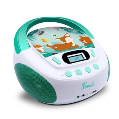 Imagen de Metronic 477147 Lector CD portátil Forest, Reproductor de Compacto con Altavoz estéreo Mejorado, Entrada USB, AUX y Conector para Auriculares, Verde