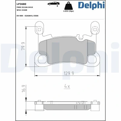 Imagen de DELPHI LP3680 Juego de pastillas freno preparado para indicador desgaste Chapa antichirridos sin accesorios