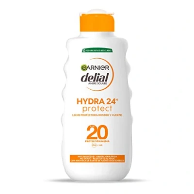 Imagen de Garnier Delial Hydra 24h Protect Leche Protectora Antimanchas con [Vitamina C]. Protección Media FPS 20. Absorción rápida y muy resistente al agua. 175 ml