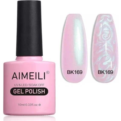 Imagen de AIMEILI Gel de concha perla Esmalte uñas Brillo dibujo sirena Semipermanente Soak Off UV LED Polish Rosa melocotón (169) 10ml