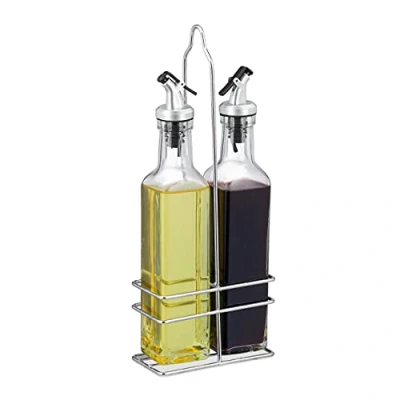 Imagen de Relaxdays Vinagrera, Botellas Cristal de 300 ml, Boquilla, Aceite Oliva, Vinagreta, 2 Aceiteras, Transparente