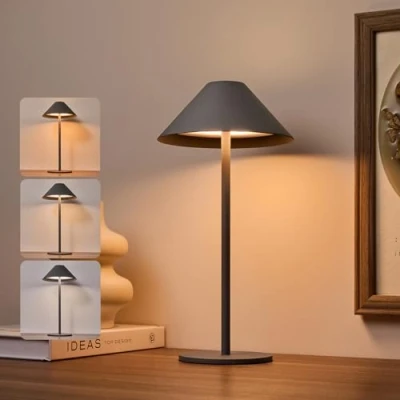 Imagen de Bojim Lámpara de Mesa Recargable Gris, IP54 Táctil LED Regulable 3 Colores, Inalámbrica Portátil 3W 240LM Escritorio Carga USB Mesita Noche, dormitorio, Restaurante