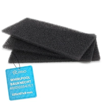 Imagen de 3 filtros de espuma DL pro 225 x 107 8 mm para Whirlpool Bauknecht 481010354757