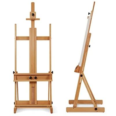 Imagen de VISWIN Caballete Grande con Marco en H de 134 a 231 cm Alto, Estudio Artista Madera Haya Premium Bandeja Más Ancha para Crear y Mostrar Obras Arte Grandes