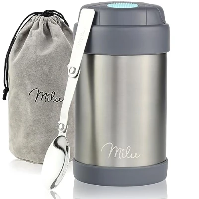 Imagen de Milu Termo para Comida 300ml, 440ml, 450ml, 650ml, 800ml Taza Aislada, Botella de Acero Inoxidable Aislada Alimentos, Beber y sopa los niños adultos A prueba fugas Térmico (440ml/Gris)