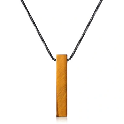 Imagen de COAI Collar de Acero Inoxidable 60cm con Colgante Barra Rectangular Ojo Tigre Piedra Natural