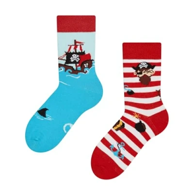 Imagen de Dedoles Calcetines Unisex Hombre Mujer y Niños Algodón muchos diseños divertidos diferente izquierda derecha, color: Rojo, diseño: Pirata, tamaño: 23 26