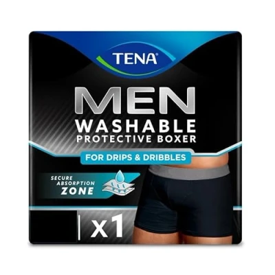 Imagen de TENA Men Calzoncillos de protección lavables para hombre, fugas orina ligera, corte clásico, color negro