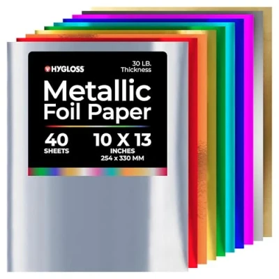 Imagen de Hygloss Metallic Foil Paper Sheets Ideal para Artes y Manualidades, Actividades en el Aula Artistas, 10 X 13 Pulgadas, Papel, Colores Surtidos, 10&quot; 13&quot;, 40