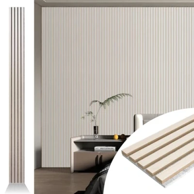 Imagen de Art3d 4 pack 272 x 20 cm Panel de pared y techo acústico lamas 3D acanalado con acabado madera Muebles estudio Olmo blanco