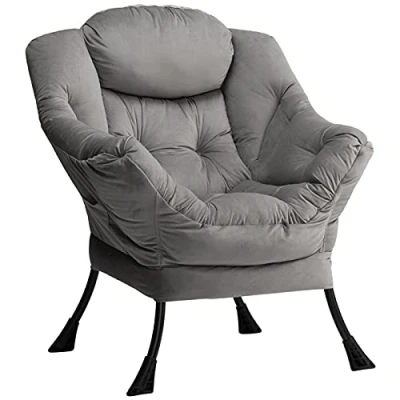 Imagen de HollyHOME Sillon Relax para Salón Lectura Dormitorio Comodos de Terciopelo, Silla Sillón Sofá Acero, Gris Oscuro