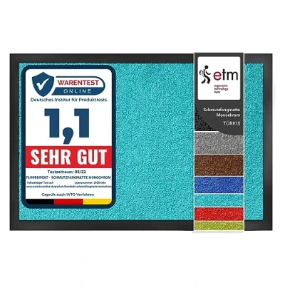 Imagen de ETM ColorLine Felpudo, para Interiores, Antideslizante, Pasillo, Entrada, vestíbulo, Turquesa 90 x 120 cm