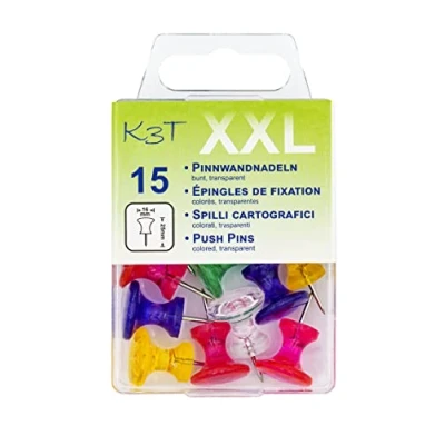 Imagen de K3T 48353 Agujas para tablón de anuncios (tamaño XXL, 15 unidades), multicolor