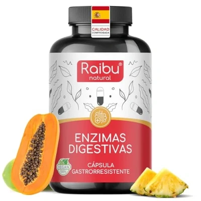 Imagen de Enzimas Digestivas Bromelina, Papaína, Proteasa, Amilasa, Lipasa, Lactasa y Probioticos 90 Cápsulas de Alta Concentración Potentes Probado en Laboratorio Raibu