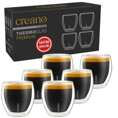 Imagen de Creano Vasos de doble pared 100 ml, juego 6 unidades, calidad gastronómica, 100% aptos para lavavajillas, novedad 2024