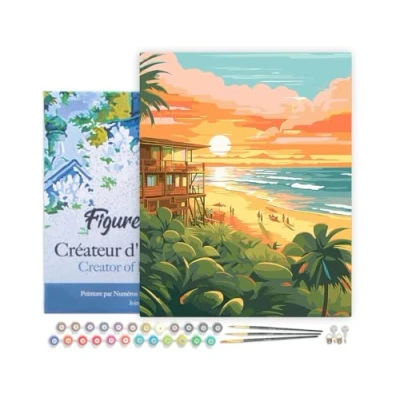 Imagen de Figured&#039;Art Pintar por Numeros Adultos con marco Club de playa al atardecer Manualidades pintura acrilica Kit Cuadro DIY completo 40x50cm bastidor montado