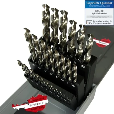 Imagen de WELIQU Juego de brocas helicoidales alto rendimiento HSS G M2 espirales 25 piezas Broca precisión 1 13 mm, pasos 0,5 mm autocentrado para trabajar metales