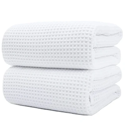 Imagen de Polyte Toalla de baño Microfibra Sin Pelusa y Secado rápido Estructura gofre Muy Grande Blanco 89 x 178 cm 2 Unidades