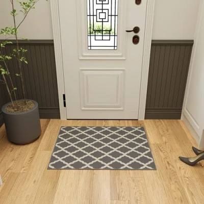 Imagen de Ottomanson Ottohome Collection Color Alfombra de diseño contemporáneo Morrocon Trellis, Antideslizante, Parte Trasera Goma, Polipropileno, Gris, 67cm x 90cm