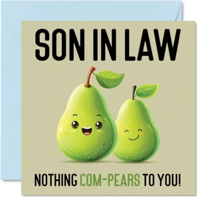 Imagen de tarjetas de cumpleaños para yerno, Nothing Com Pears, divertida tarjeta feliz yerno mamá, suegro, regalos hijo, felicitación broma 145 mm x