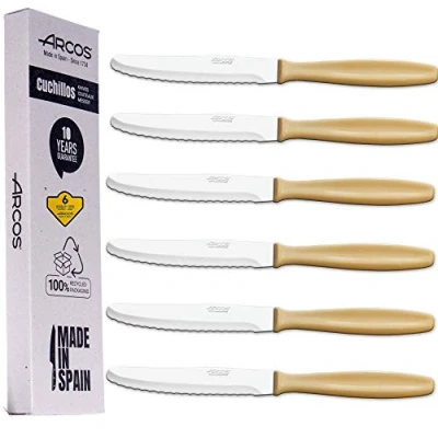 Imagen de Arcos Juego Cuchillos Mesa 6 Uds Cuchillo Postre Carne Hoja 105 mm Acero Inoxidable Martensítico Mango Polipropileno Apto lavavajillas Envase Ecológico