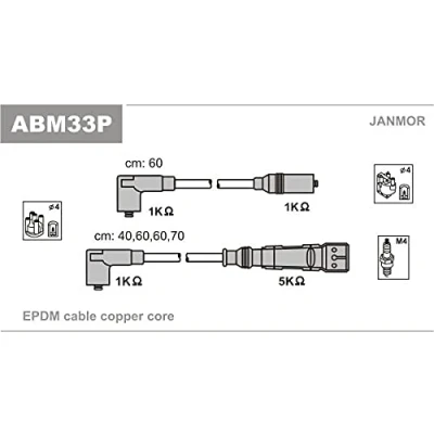 Imagen de JANMOR ABM33P Juego de Cables Encendido VOLKSWAGEN: GOLF 2, 1 Cabriolet, Polo II Coupé