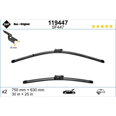 Imagen de Limpiaparabrisas Swf Visioflex 119447 delante Sin marco DS: DS5, CITROËN: DS5 Hatchback