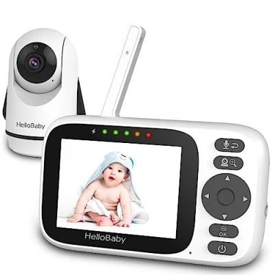 Imagen de HelloBaby Video Vigilabebés con Cámara y Audio, Sólo movimiento, Rotación 355 Camara Bebe Sin WiFi, Visión Nocturna, Pantalla IPS HD Audio bidireccional Modo VOX 8 Idiomas Nanas