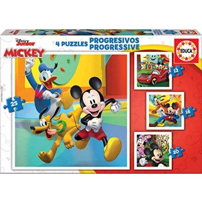 Imagen de Educa progresivos Mickey and Friends 4 Puzzles de cartón con 12 16 20 25 Piezas Cada uno Medida aproximada Puzzle x cm A Partir 3 años (19294)
