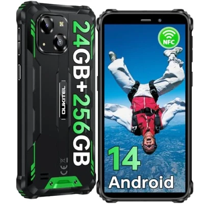 Imagen de OUKITEL WP32 Pro Movil Irrompible Android 14, 24(6+18) GB RAM+256GB ROM/1TB Móvil Rugerizado, 6.0 HD Dsiplay Movil, 20MP Cámara, 6300mAh Batería Resistente, Octa Core/IP68/4G Dual SIM/NFC/OTG